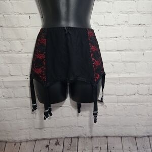 WHAT KATIE DID Longline Girdle Red Lace 6 Garter Pinup US14 Vampy Goth